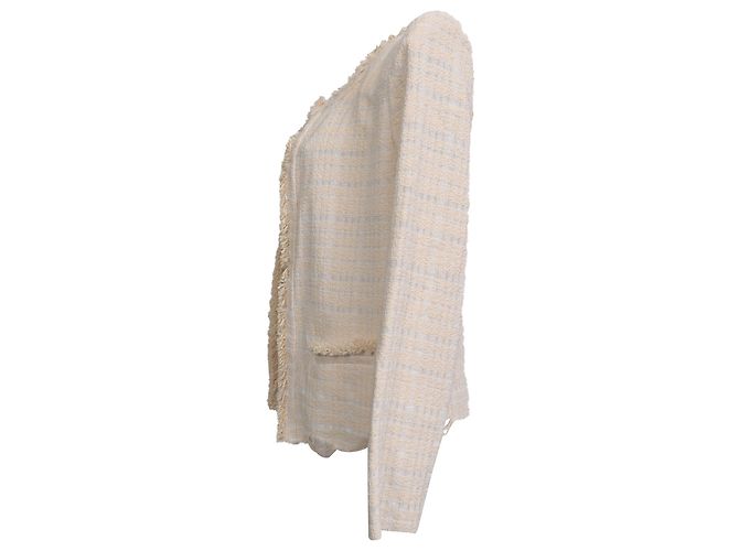 Blazer abierto de tweed deshilachado Iro en algodón crema Blanco Crudo - vista 2