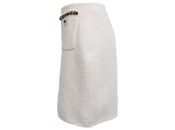 Timeless Mini falda lápiz de tweed Chanel en algodón blanco Impresión de pitón - vista 2
