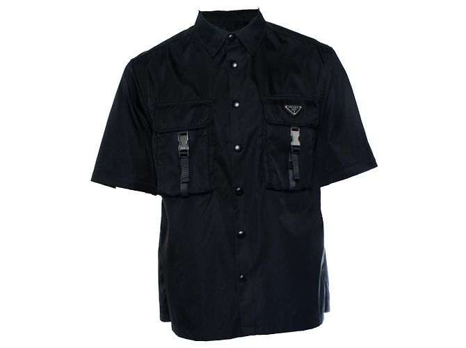 Prada, camicia con bottoni in Re-Nylon a maniche lunghe e corte Nero - vista 2