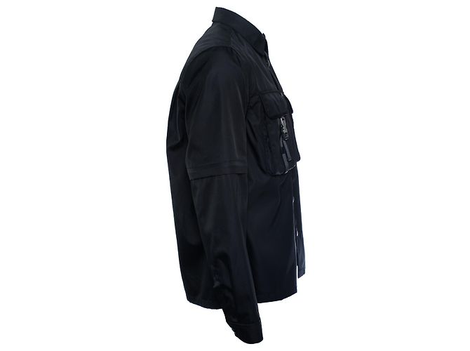 Prada, camicia con bottoni in Re-Nylon a maniche lunghe e corte Nero - vista 4