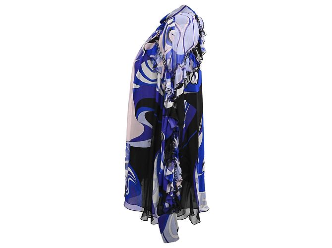 Camicetta con volant Emilio Pucci con stampa astratta in seta multicolore Blu Blu chiaro - vista 2