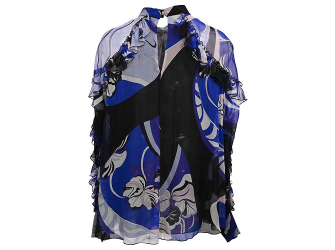 Camicetta con volant Emilio Pucci con stampa astratta in seta multicolore Blu Blu chiaro - vista 3