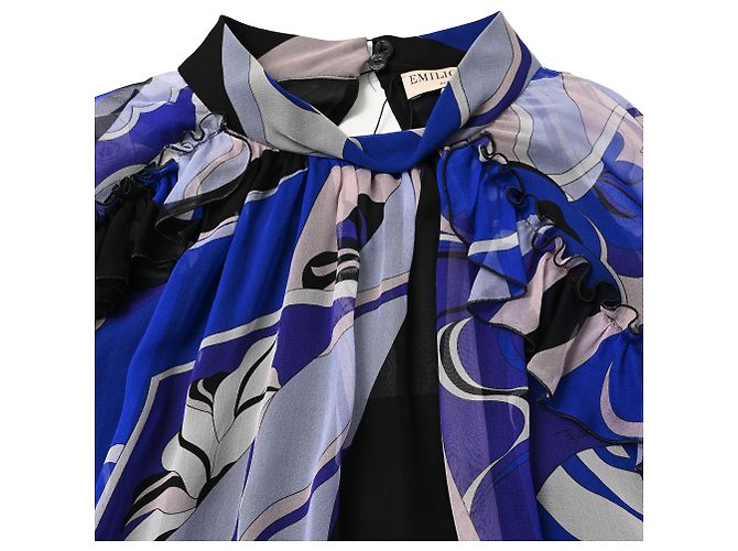 Camicetta con volant Emilio Pucci con stampa astratta in seta multicolore Blu Blu chiaro - vista 4