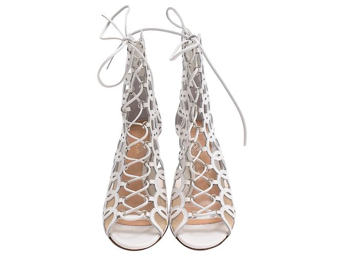 Sandali con tacco Gianvito Rossi Cutout Lace-Up in pelle bianca Bianco Crudo - vista 2