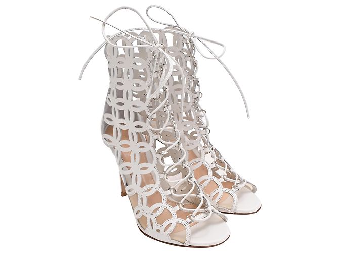 Sandali con tacco Gianvito Rossi Cutout Lace-Up in pelle bianca Bianco Crudo - vista 4