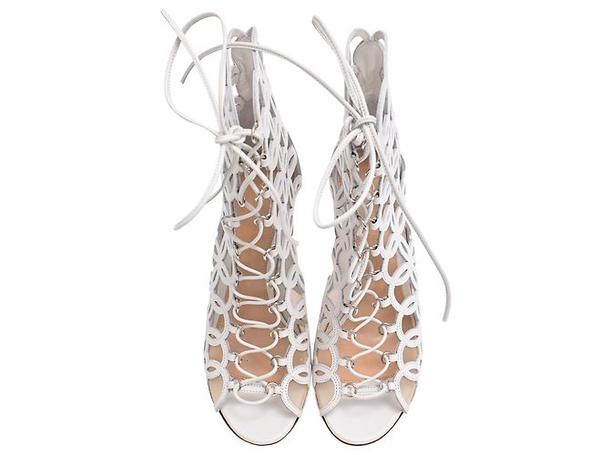 Sandali con tacco Gianvito Rossi Cutout Lace-Up in pelle bianca Bianco Crudo - vista 5