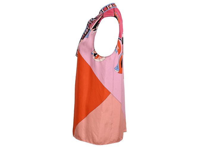 Camicetta senza maniche con collo a fiocco con stampa astratta Emilio Pucci in seta multicolore - vista 2