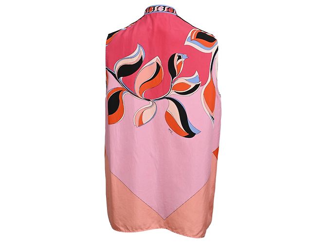 Camicetta senza maniche con collo a fiocco con stampa astratta Emilio Pucci in seta multicolore - vista 3