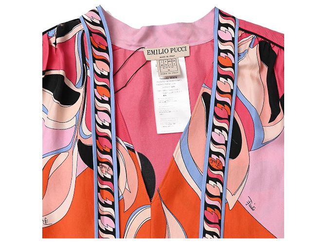 Camicetta senza maniche con collo a fiocco con stampa astratta Emilio Pucci in seta multicolore - vista 4