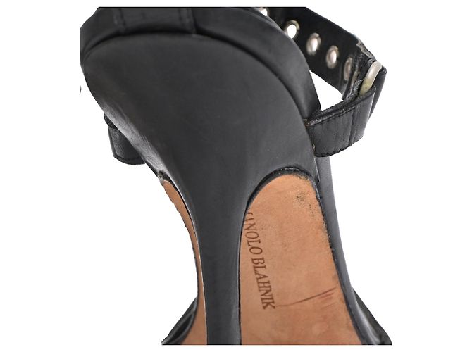 Sandali con tacco e cinturino alla caviglia con occhielli Manolo Blahnik in pelle nera Nero - vista 17