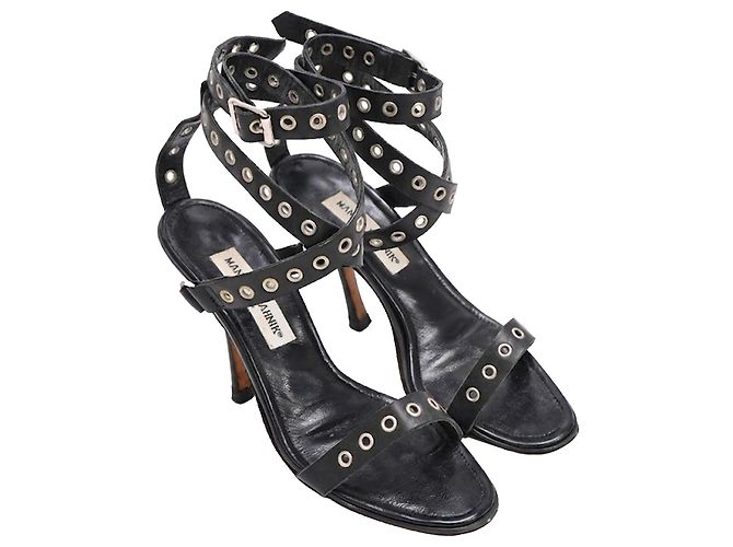 Sandali con tacco e cinturino alla caviglia con occhielli Manolo Blahnik in pelle nera Nero - vista 4