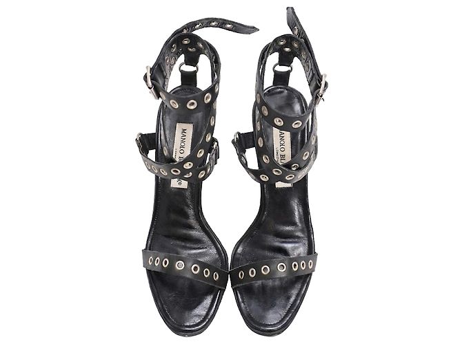Sandali con tacco e cinturino alla caviglia con occhielli Manolo Blahnik in pelle nera Nero - vista 5