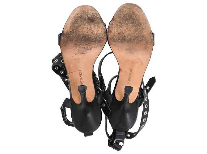 Sandali con tacco e cinturino alla caviglia con occhielli Manolo Blahnik in pelle nera Nero - vista 6