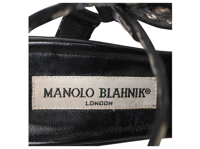 Sandali con tacco e cinturino alla caviglia con occhielli Manolo Blahnik in pelle nera Nero - vista 9