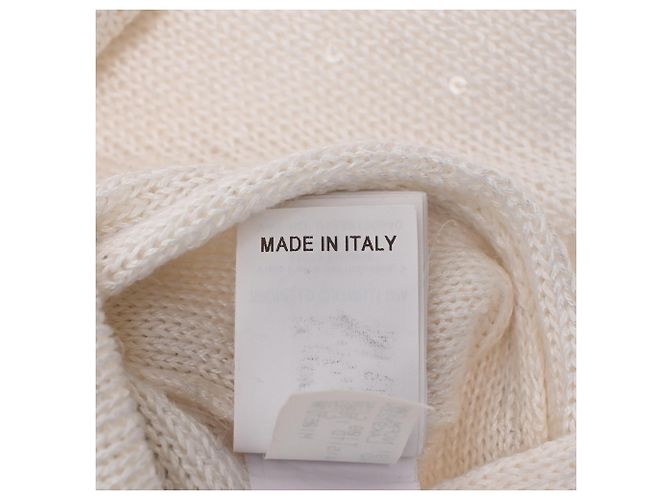 Brunello Cucinelli Monili Pailletten Strickoberteil aus weißem Leinen Roh - Ansicht 14