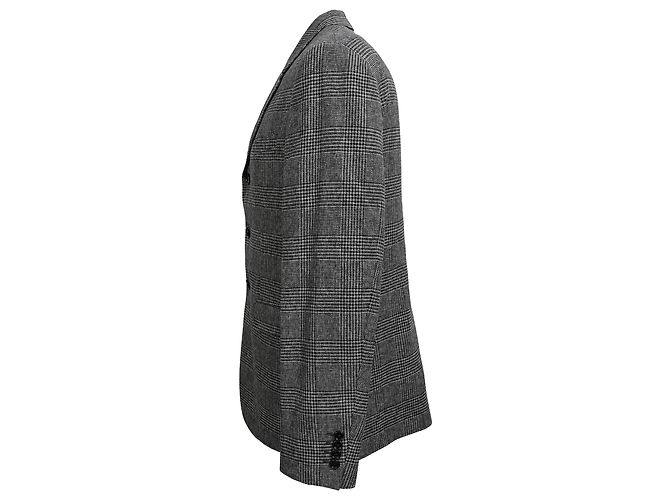 Céline  Celine Single-Breasted Plaid Tweed Blazer in Grey Wool - view 2