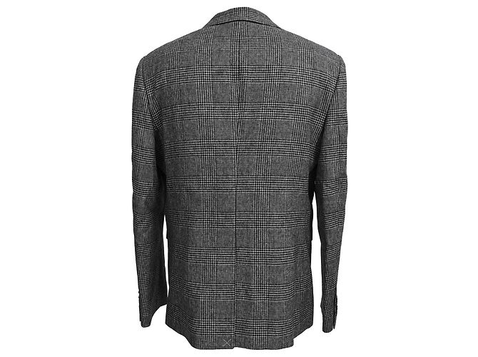 Céline  Celine Single-Breasted Plaid Tweed Blazer in Grey Wool - view 3