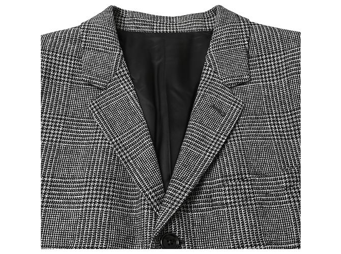 Céline  Celine Single-Breasted Plaid Tweed Blazer in Grey Wool - view 5