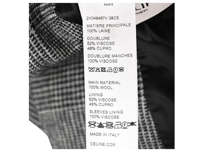 Céline  Celine Single-Breasted Plaid Tweed Blazer in Grey Wool - view 7