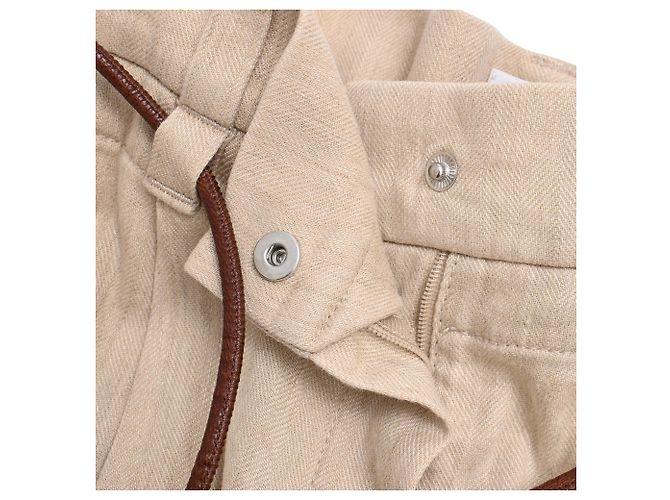 Calça cenoura com cinto Brunello Cucinelli em algodão bege - vista 16