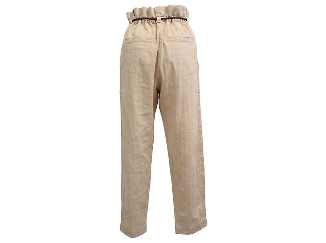 Calça cenoura com cinto Brunello Cucinelli em algodão bege - vista 3