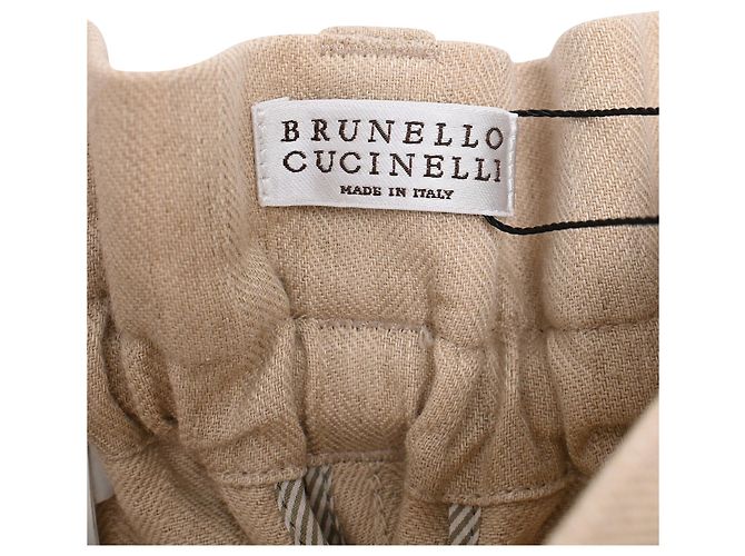 Calça cenoura com cinto Brunello Cucinelli em algodão bege - vista 4