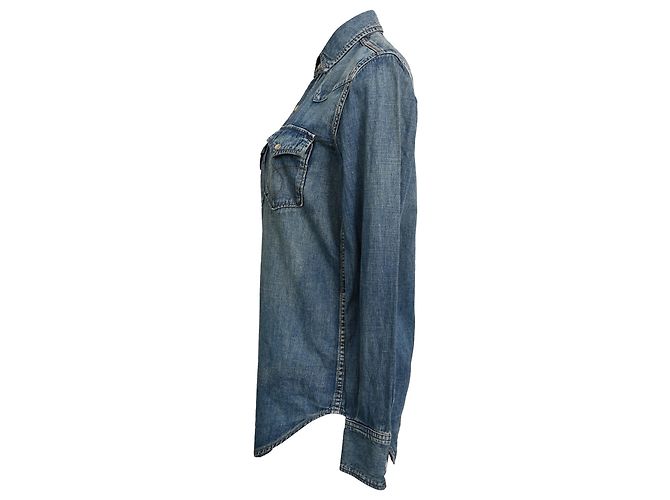 Camisa vaquera con botones Saint Laurent en algodón azul - vista 2