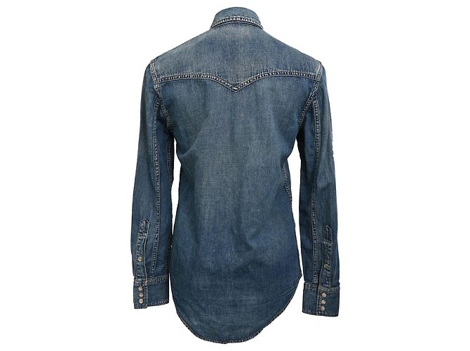 Camisa vaquera con botones Saint Laurent en algodón azul - vista 3