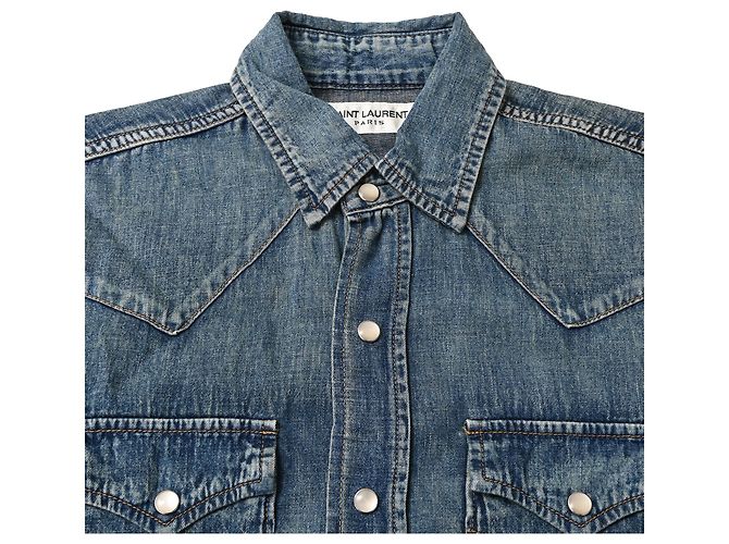 Camisa vaquera con botones Saint Laurent en algodón azul - vista 4