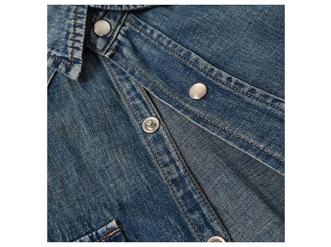 Camisa vaquera con botones Saint Laurent en algodón azul - vista 9