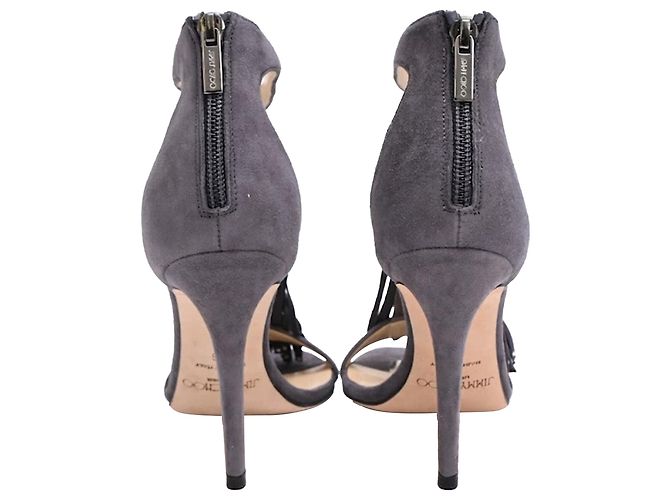 Sandali con tacco Viola di Jimmy Choo in camoscio grigio con nappe - vista 3