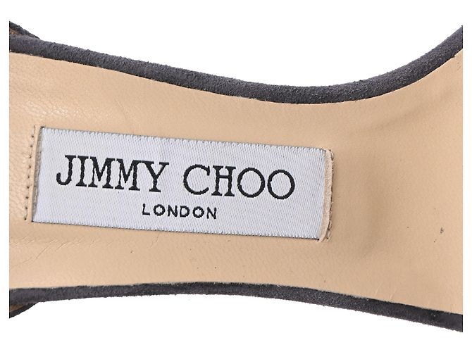 Sandali con tacco Viola di Jimmy Choo in camoscio grigio con nappe - vista 8