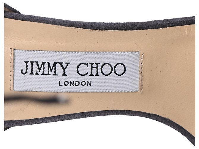 Sandali con tacco Viola di Jimmy Choo in camoscio grigio con nappe - vista 9