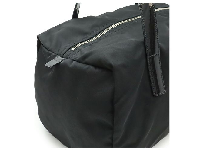 Borsa in nylon e pelle verniciata con logo Triangle Prada Nero - vista 4