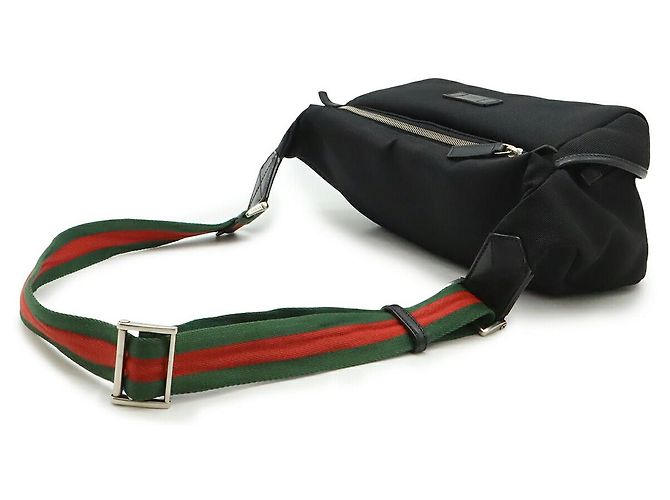 Borsa a tracolla 2way in tela nylon e pelle Gucci Sherry Line Nero Rosso Verde - vista 2