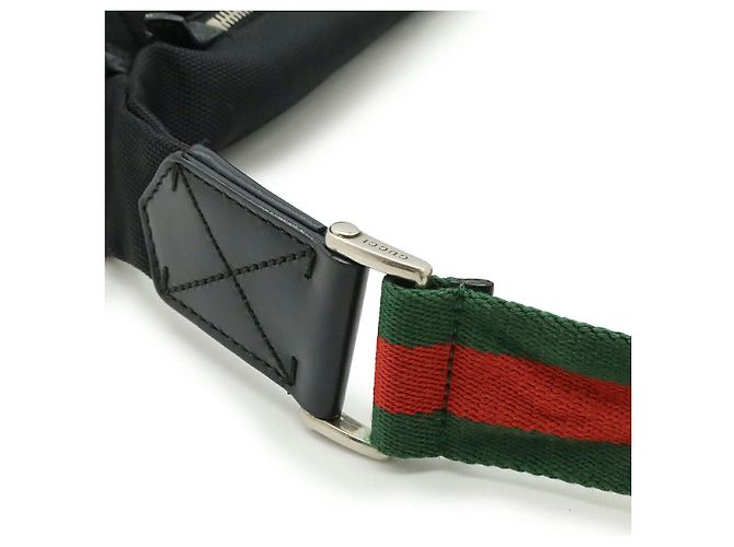 Borsa a tracolla 2way in tela nylon e pelle Gucci Sherry Line Nero Rosso Verde - vista 4