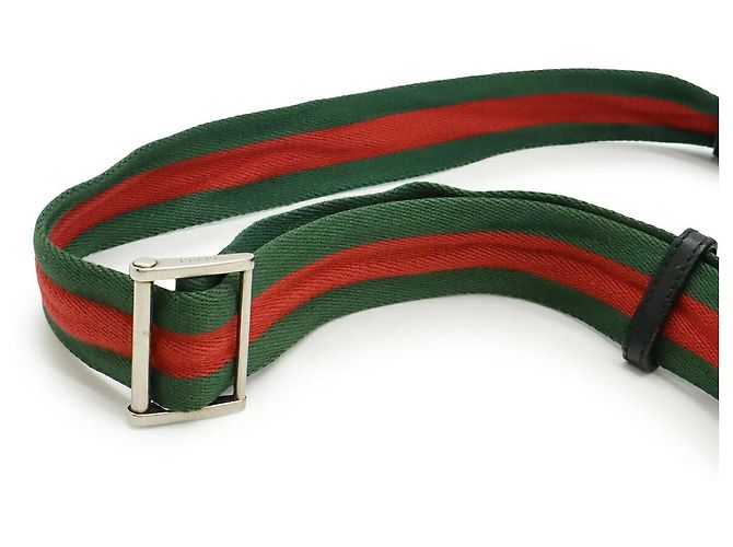 Borsa a tracolla 2way in tela nylon e pelle Gucci Sherry Line Nero Rosso Verde - vista 5