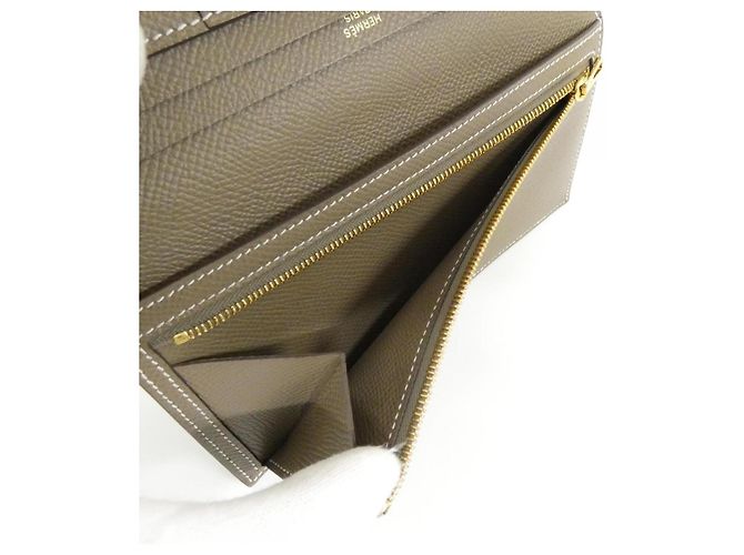 Béarn Hermès Cartera larga Hermes Bearn Souffle Epsom Castaño Gris pardo - vista 10