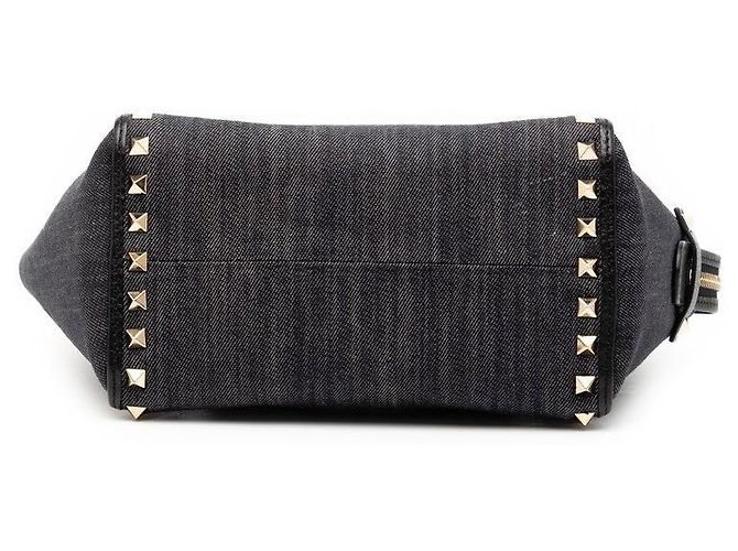 Borsa 2way in denim e pelle Rockstud Valentino Nero Blu - vista 3
