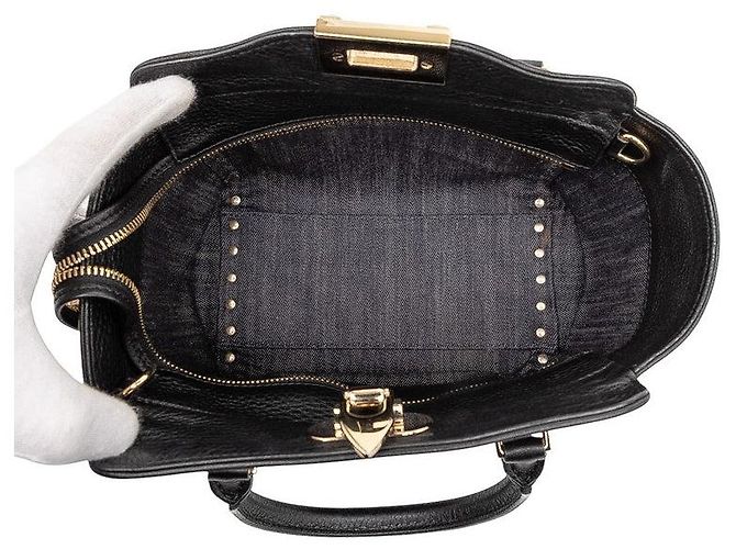 Borsa 2way in denim e pelle Rockstud Valentino Nero Blu - vista 4