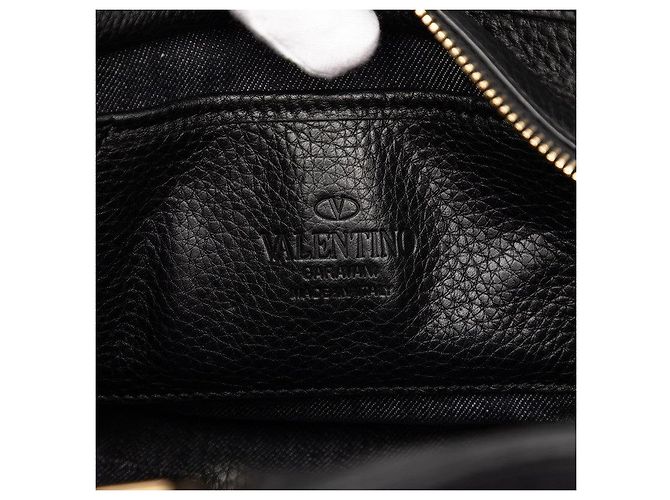 Borsa 2way in denim e pelle Rockstud Valentino Nero Blu - vista 5