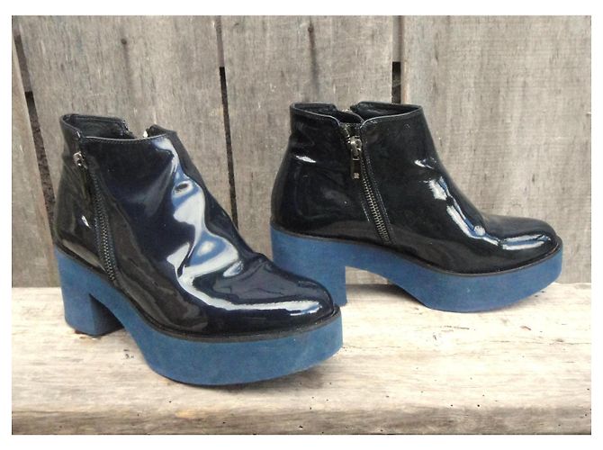 Autre Marque Stivaletti Fratelli Rossetti con plateau in vernice blu navy - vista 2