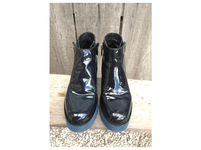 Autre Marque Stivaletti Fratelli Rossetti con plateau in vernice blu navy - vista 3