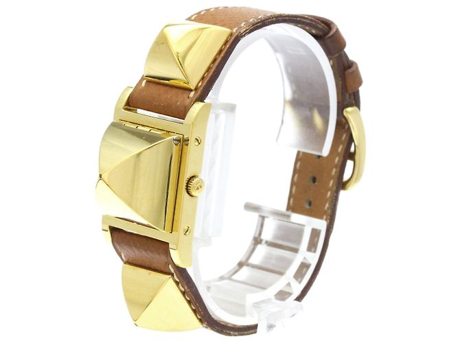 Hermès Reloj de mujer HERMES Medor de cuero con baño de oro y cuarzo - vista 2