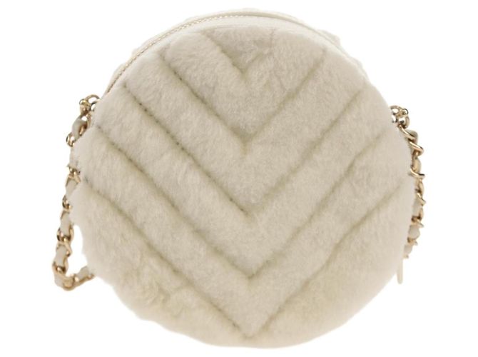 Clutch rotondo Chanel con catena Chevron in shearling mini Bianco - vista 2