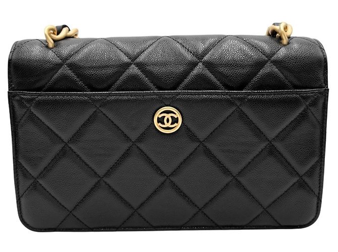 Borsa a tracolla Chanel in pelle di vitello martellata nera Nero - vista 2