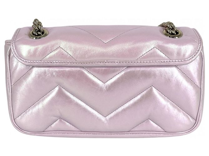 Bolsa de ombro Gucci GG Marmont acolchoada com corrente pequena Prata - vista 2