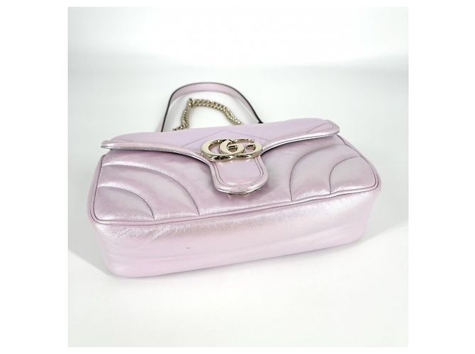 Bolsa de ombro Gucci GG Marmont acolchoada com corrente pequena Prata - vista 3