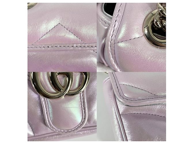 Bolsa de ombro Gucci GG Marmont acolchoada com corrente pequena Prata - vista 6