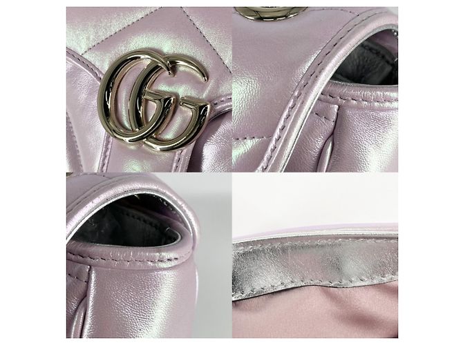 Bolsa de ombro Gucci GG Marmont acolchoada com corrente pequena Prata - vista 7